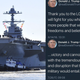 The ever-expensive USS Gerald R. Ford, photo credit AP, and some of Trump’s tweets.